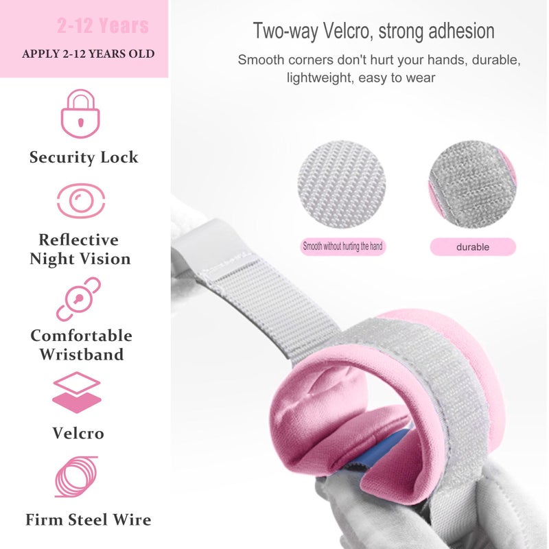WSZCML Anti Lost Wrist Link,Toddler Harness Walking Leash with Induction Lock,Reflective Child Wrist Leashes for Baby,6.56ft Kids Leash for Supermarket Mall Airport Amusement Park Zoo Travel（Pink） - Image 4
